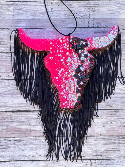 Pink bullskull w/ black