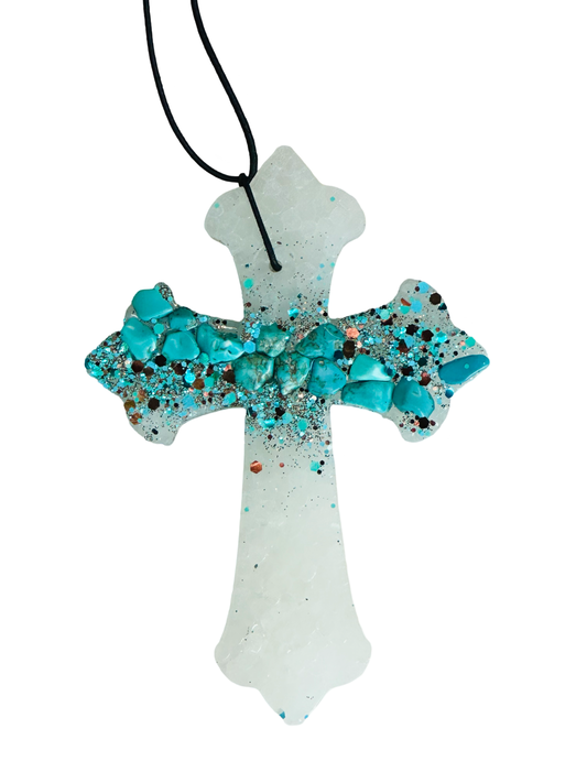 Cross w rocks(Leather &Twine)
