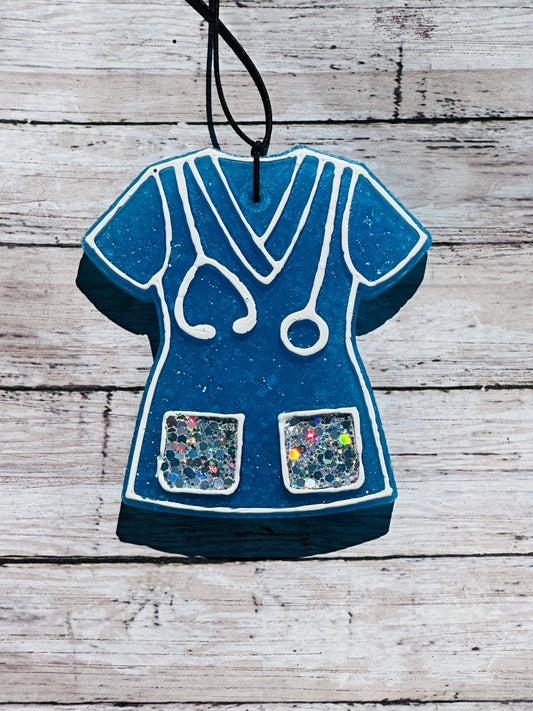 Blue nurse scrub top