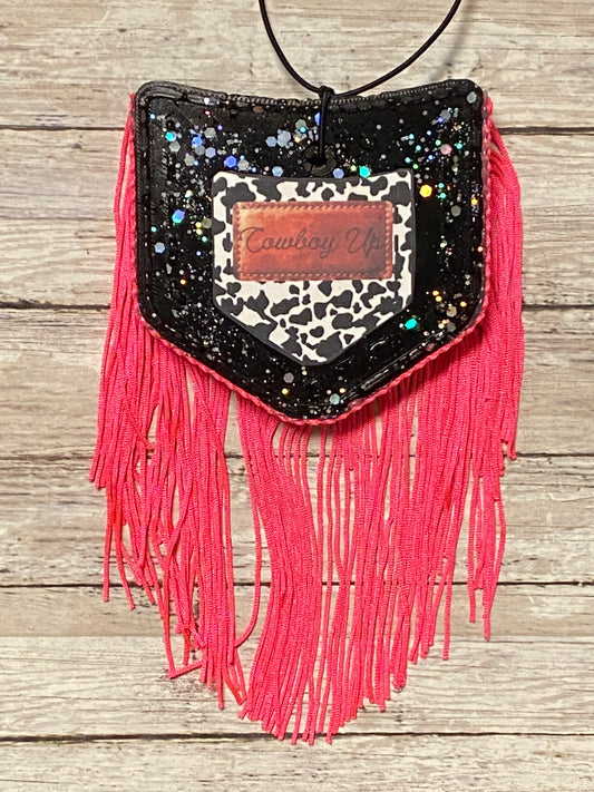 Black pocket with Pink Fringe